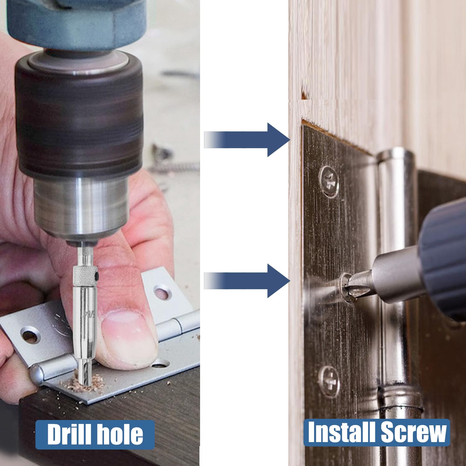Treki 4PCS Self Centering Drill Bit Set 1/4" Hex Shank Self Centering Hinge Drill Bits HSS Door Center Hinge Hole Drill Bit for Woodworking Window Cabinet (5/64" 7/64" 9/64"11/64") with 1 Hex Wrench - Image 3
