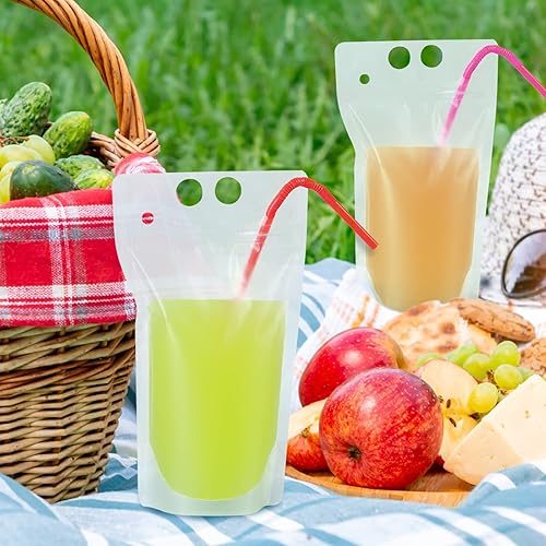 Miniatura 2 de 50 bolsas de bebidas, bolsas de jugo para adultos, reutilizables, con cierre de cremallera, bolsas para batidos para bebidas frías y calientes, con