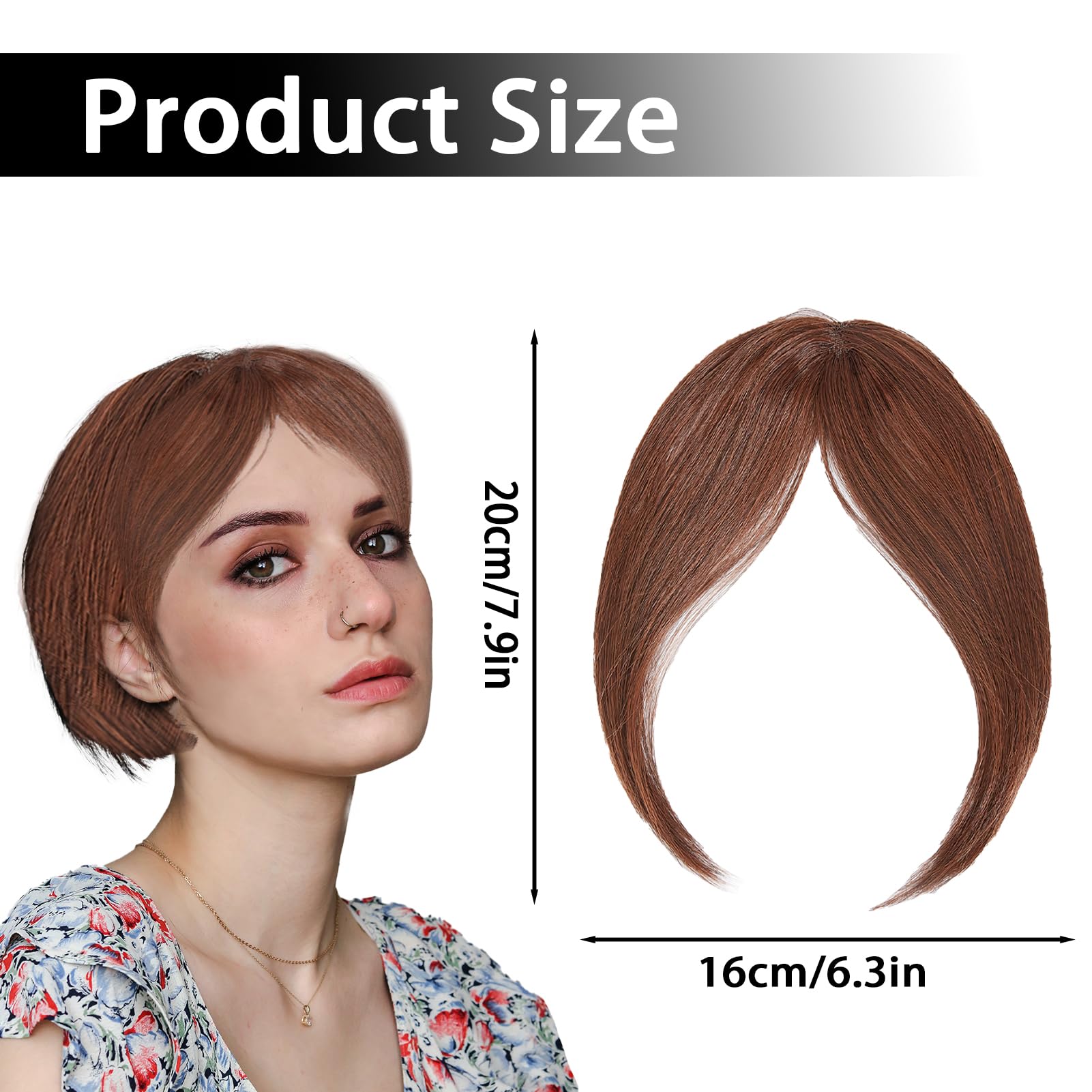 NICENEEDED Middle Part Bangs Hair Pieces, Brown Natural Fake Clip-in Hair Piece Wigs - Image 3