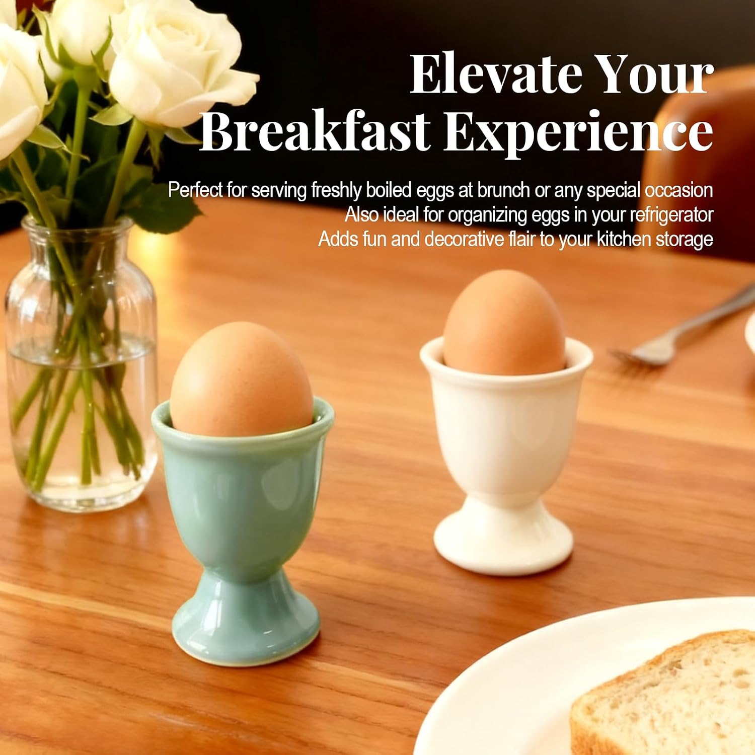 Egg Cups for Soft Boiled Eggs, 2-Piece Ceramic Egg Holder Set for Boiled Eggs, Wide Stable Base, Fits Large and Extra-Large Eggs, Dishwasher Safe