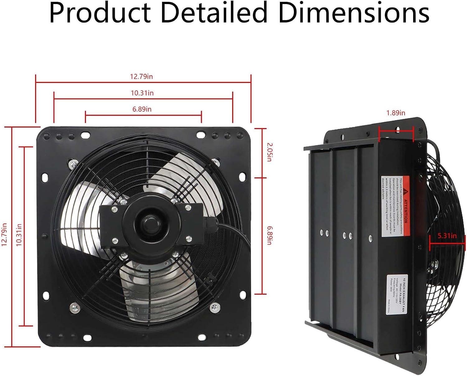 10 Inch Shutter Exhaust Fan, Exhaust Fan Wall Mounted with Mesh Screen, Suitable for Factories, Basements, Warehouses, Chicken Coops, Car Parks