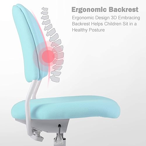 Miniatura 6 de Silla ergonómica de escritorio para niños, silla de oficina de estudio, altura ajustable y profundidad del asiento, reposapiés desmontable y soporte
