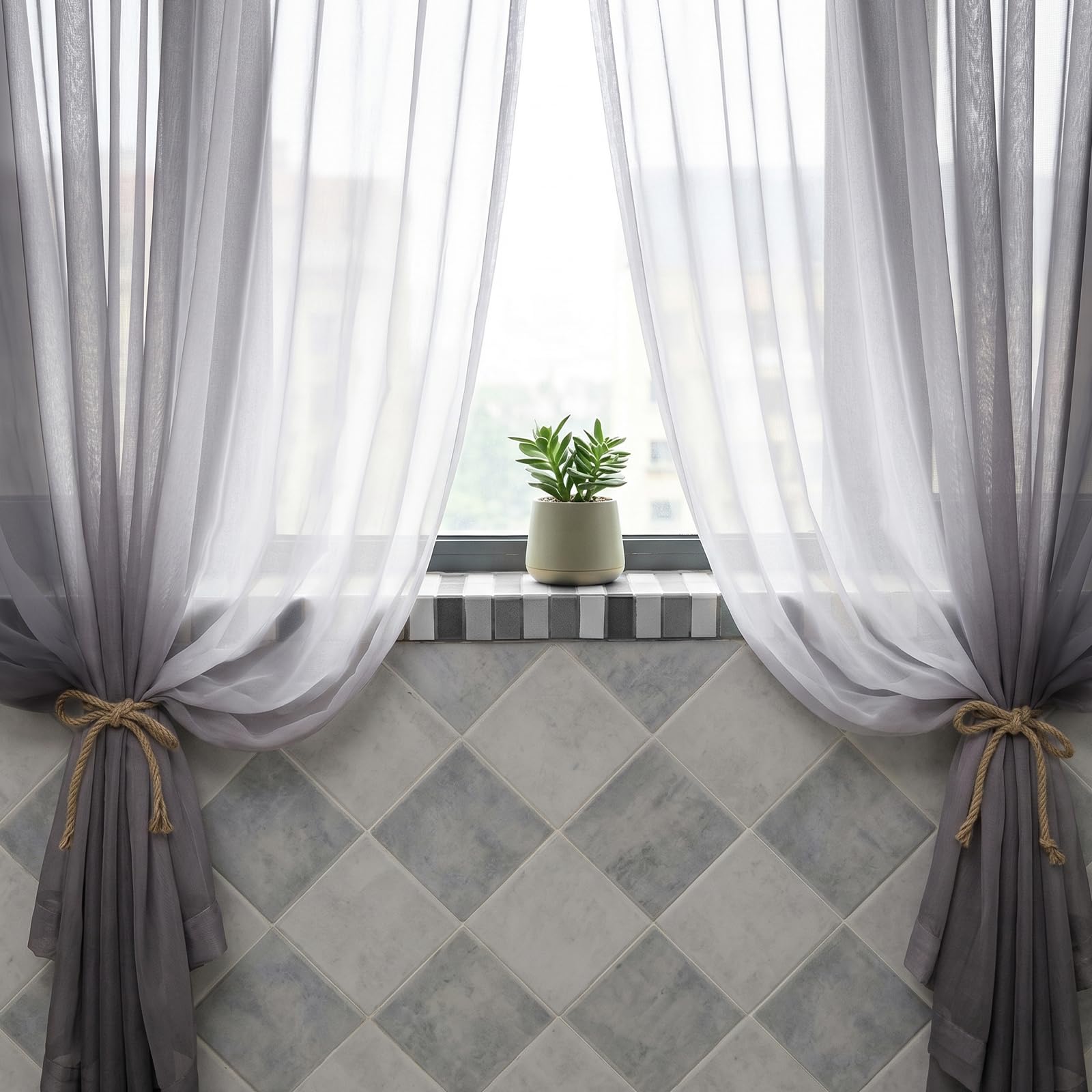 Melodieux Ombre Gardinen mit Kräuselband - Transparent Vorhänge für Wohnzimmer 2er Set, 260x140cm Grau, Leicht Gardinen für Schule, Küche, Kinderzimmer, Terrasse, Gartenpavillon