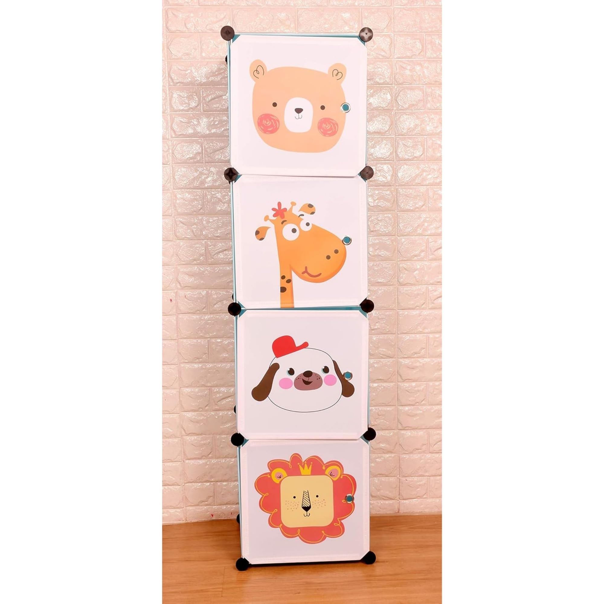 TOYPENTER Collapsible Kids Clothing Wardrobe | Cute Prince & Castle Print/Portable Waterproof Multipurpose Storage Rack/Adjustable Almirah for Babies/Girls/Boys (Blue Animal, 4 Cube)
