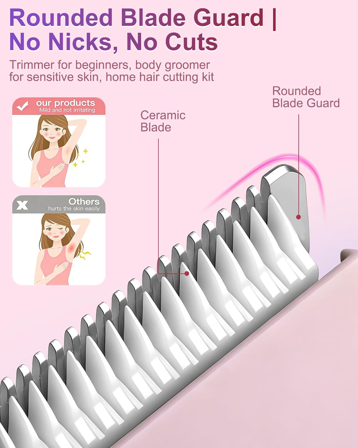 Bikini Trimmer for Women,3 in 1 Electric Shaver,IPX7 Waterproof Hair Trimmer Women USB Recharge (Pink) - Image 2