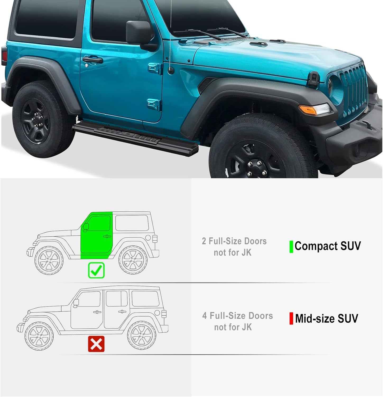 APS Black OE Style Nerf Bars Running Boards Compatible with Jeep Wrangler JL 2018-2026 2-Door (Factory sidesteps or Rock Rails Have to be Removed)