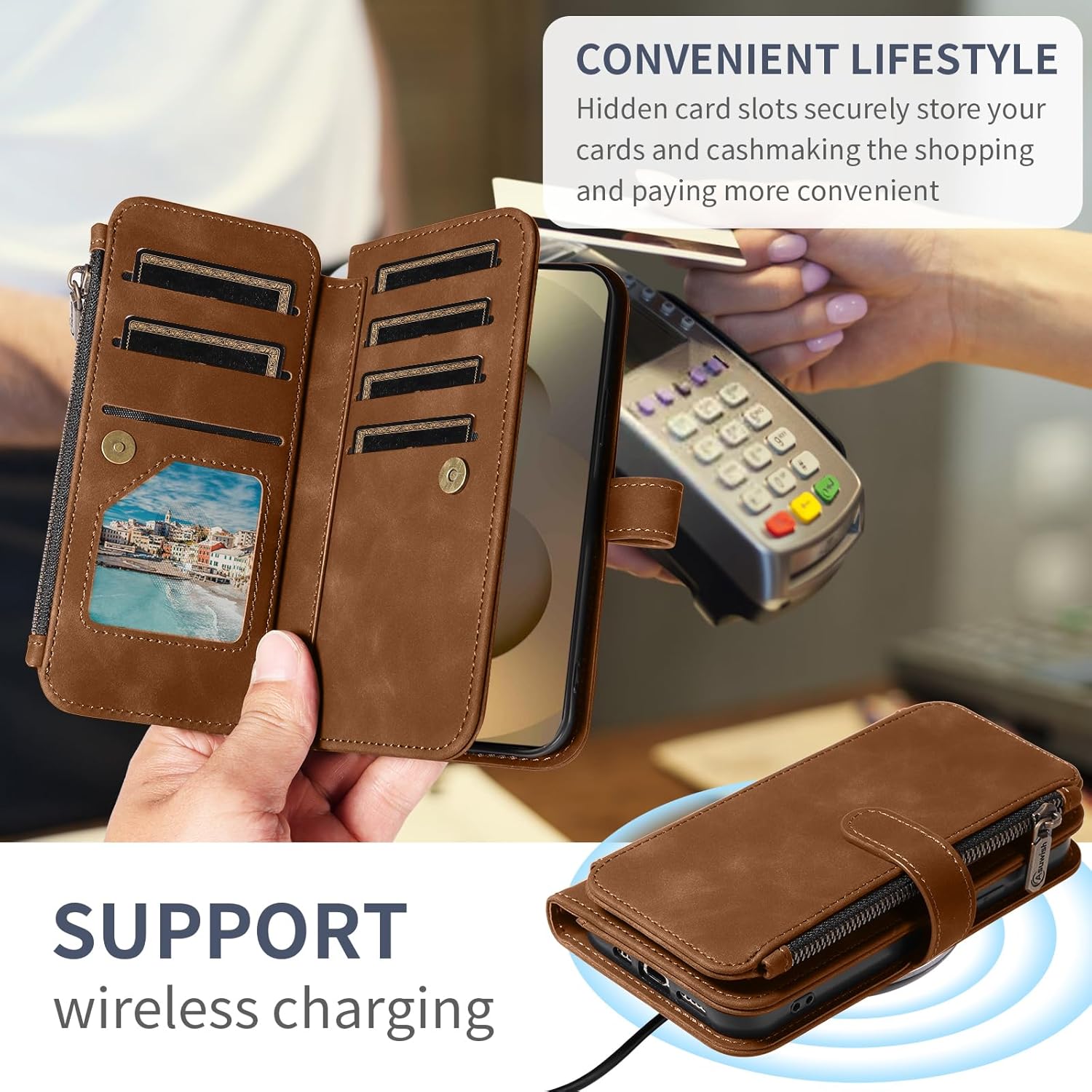 Asuwish Phone Case for Samsung Galaxy S25 Ultra 5G Zipper Wallet Cell Cover with Tempered Glass Screen Protector Crossbody Strap Flip Credit Card Holder S25Ultra 25S S 25 25Ultra 6.9 2025 Women Brown