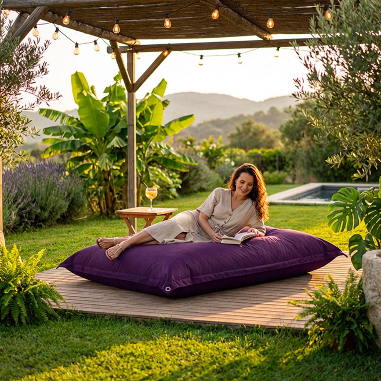 LiveDeco - Pouf Esterno, Outdoor, Giardino, Terrazza, Melanzana BiG52 Iron Raw