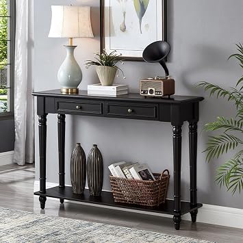Console Table with Storage, Narrow Console Table with Solid Wood Legs, Long Sofa Table Behind Couch, Vintage French Country Entry Table, for Hallway/Living Room100cm/39.4in