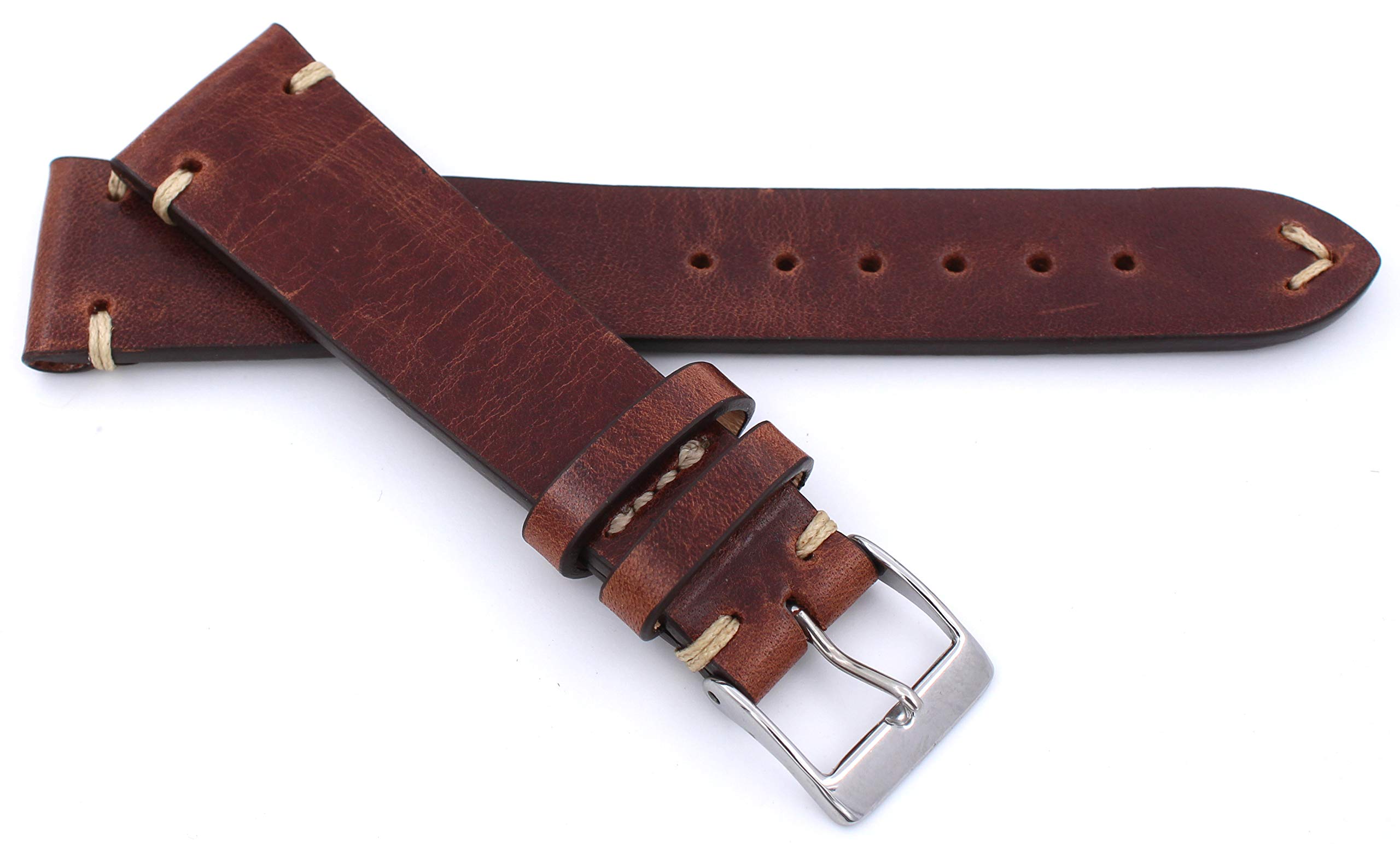 Sulla Tokio Vintage-Leder-Uhrenarmband 18–22 mm mit Dornschließe | Vintage-Lederband in mehreren Breiten und Brauntönen
