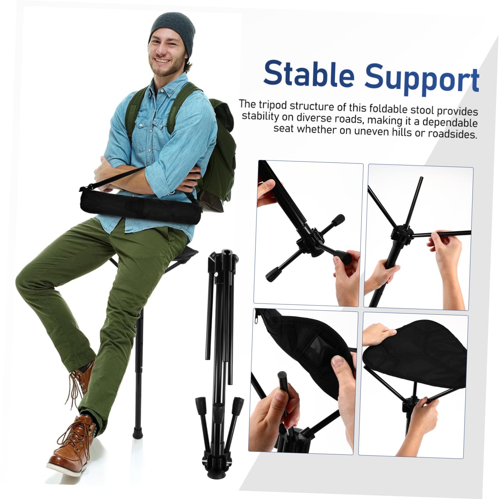 Abaodam Folding Stool Adjustable Height Portable Outdoor Companion for Camping Fishing Queuing Stable Lightweight Versatile for All Outdoor Activities