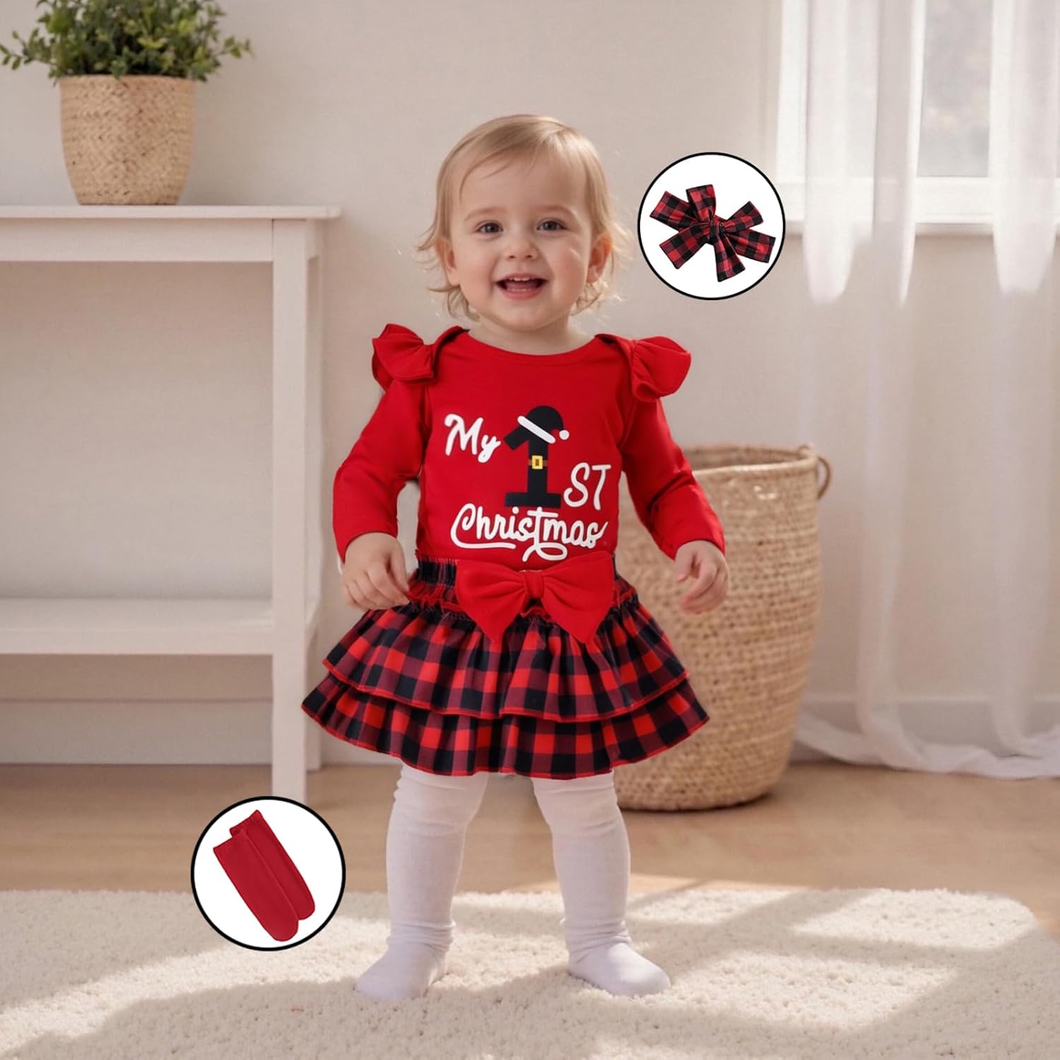 Newborn Baby Girl Christmas Outfit Long Sleeve Romper Christmas Onesie Bloomers Shorts Set Cute Fall Winter Clothes - Image 2