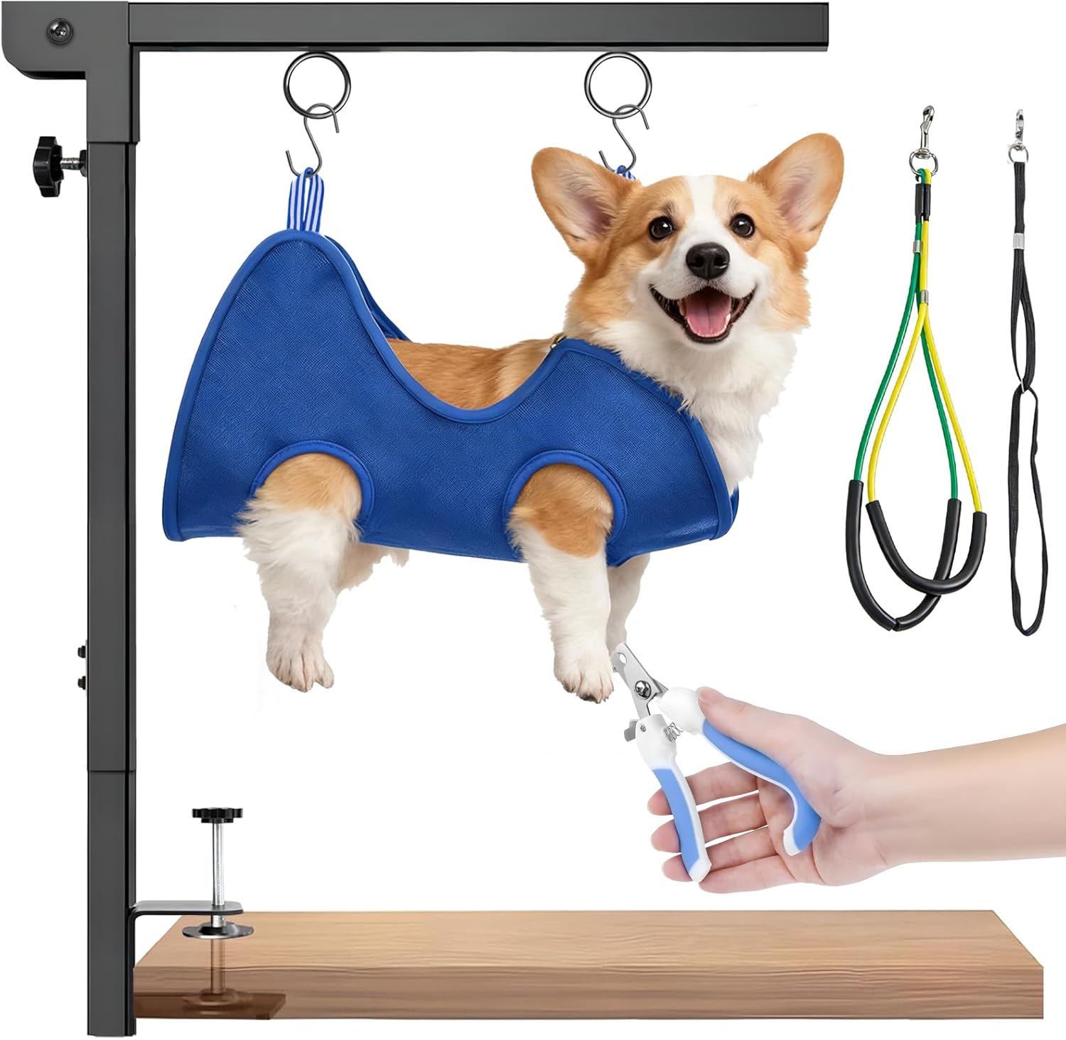 Foldable Dog Grooming Arm : Adjustable Height 26-40 - for Dog Grooming Table - with Dog Grooming Hammock & No-Sit Holders-Grooming Restraint for Small Medium Dogs at Home or Salon