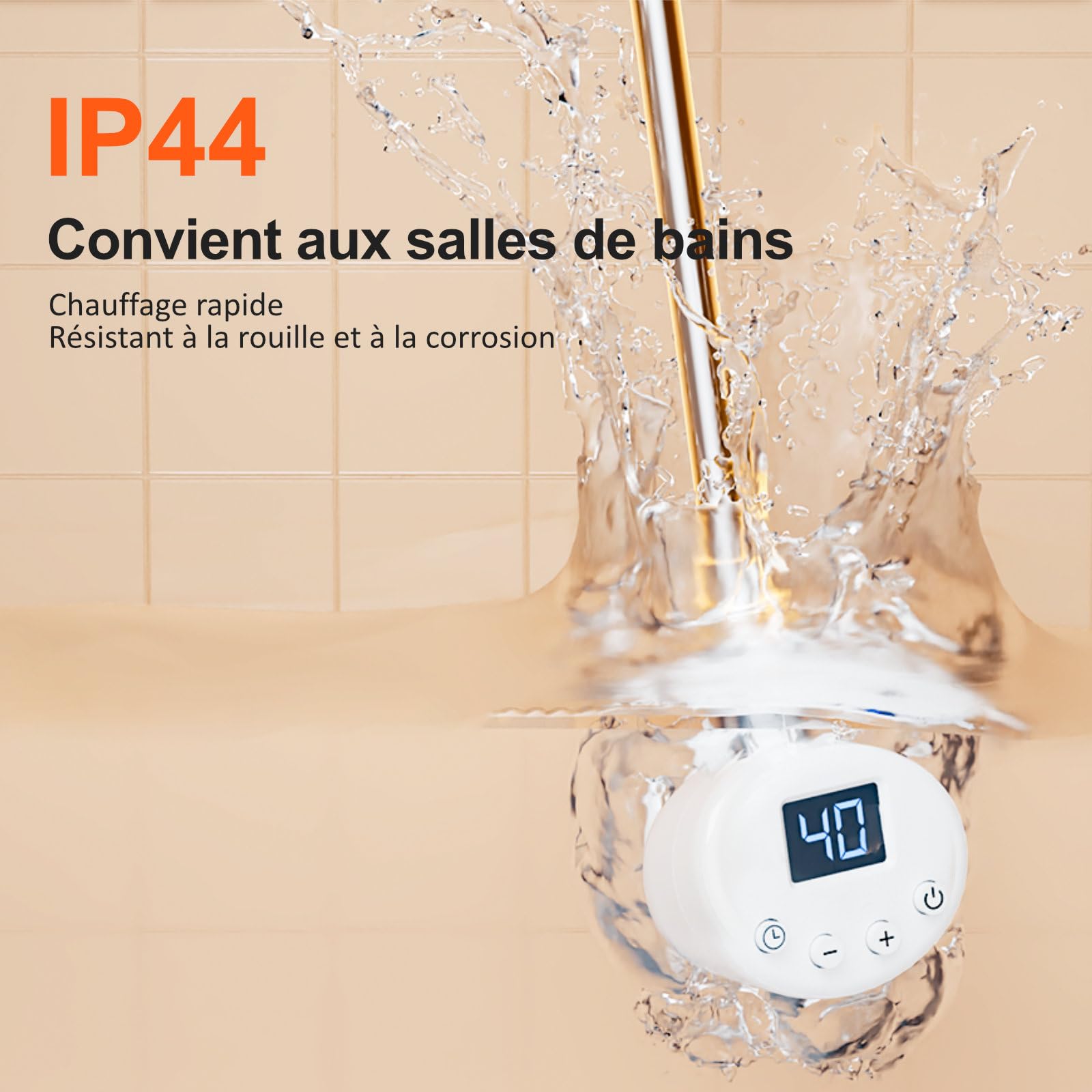 EMKE Résistance pour Radiateur,1200 W,Blanc | Élément Chauffant pour Sèche-Serviette de Salle de Bain avec Contrôleur de Température et Fonction de Synchronisation