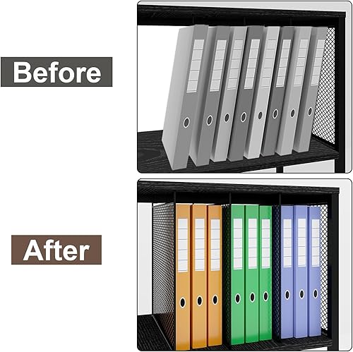 Miniatura 7 de PUNCIA Archivadores laterales móviles de madera con organizador vertical de metal, soporte de impresora moderno rodante con ruedas, estantes de