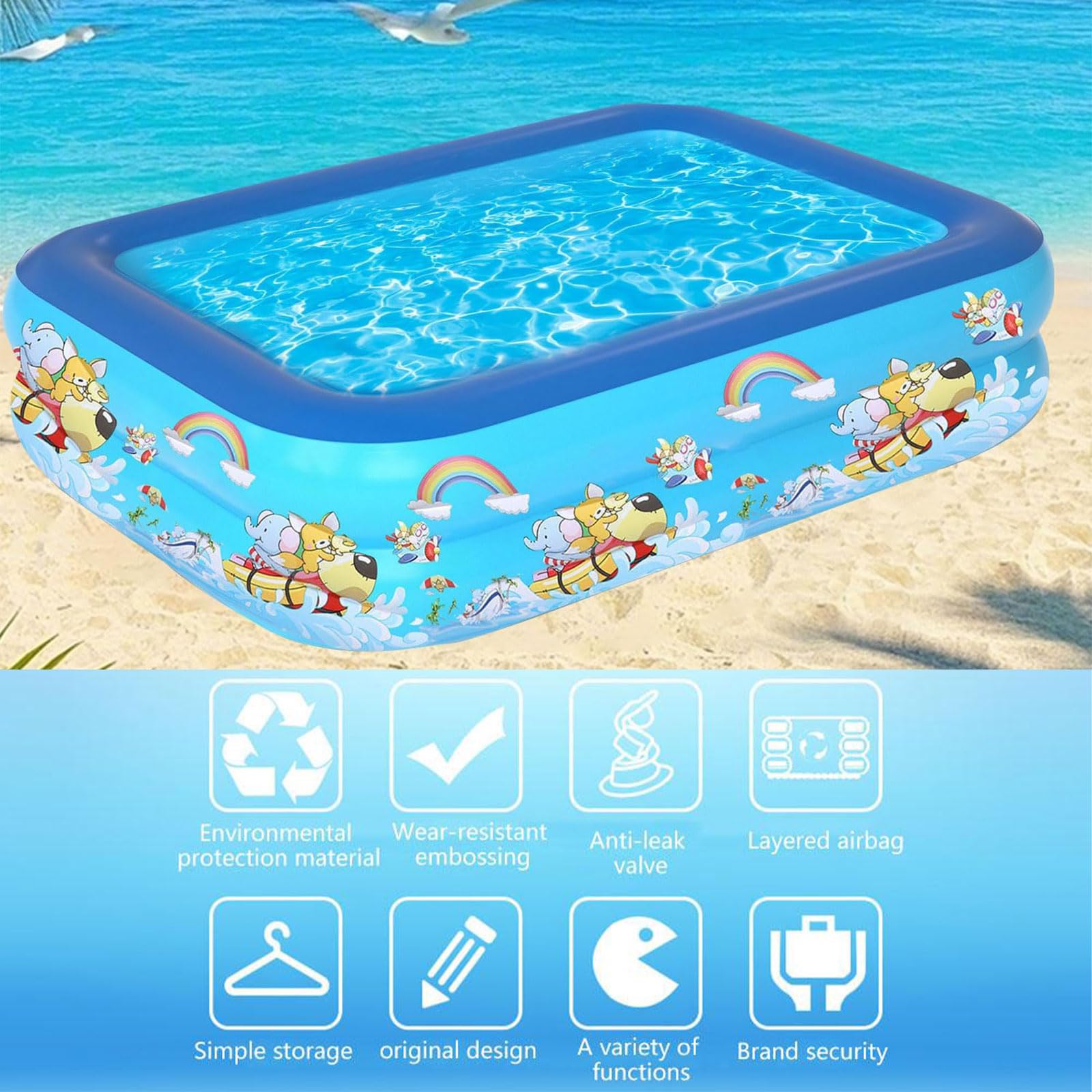 Piscina Hinchable de 120 x 85 x 30 cm, Piscina Infantil Hinchable, Piscina Infantil Rectangular, para balcón, jardín, Piscina Familiar, Interior y Exterior,No para niños Menores de 14 años