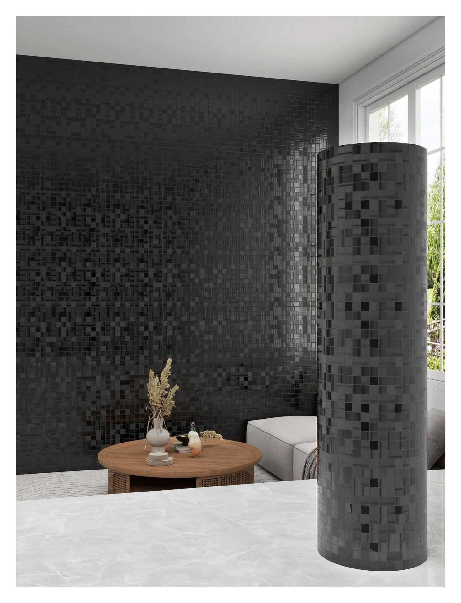 Papier Peint Autocollant, Panneau Mural décoratif Auto-adhésif pour Cuisine et Salon, carrelage Mural Moderne, Installation Facile (60 x 300 cm / 23,62 x 118,1 Pouces, Noir)