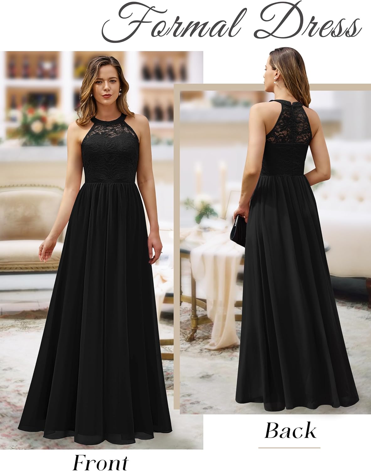 Wedtrend Women's Formal Dress, Halter Long Prom Dress Floral Lace Bridesmaid Dresses - Image 4