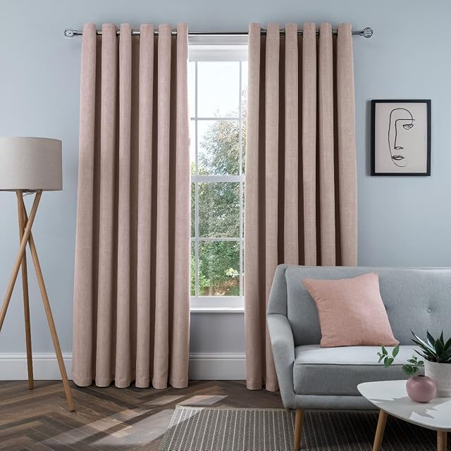Sleepdown Linen Look Eyelet Blackout Lined Curtains Thermal Insulated for Bedroom and Living Room 90 x 90 Inch Blush