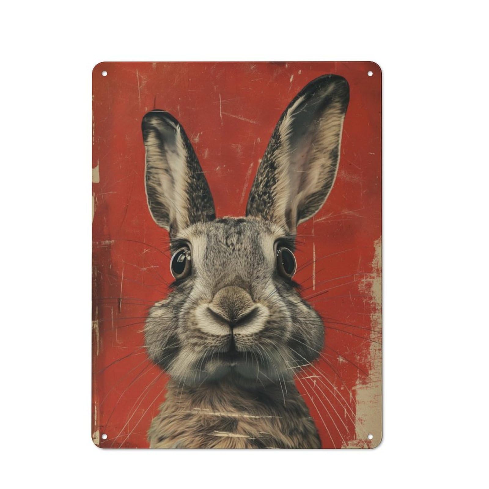 Junmoney Rabbit Portrait Vintage Metal Wall Sign 40X30cm Featuring For Hallway Wall, For Kitchen, Dining Room And Home Bar Wall Decor