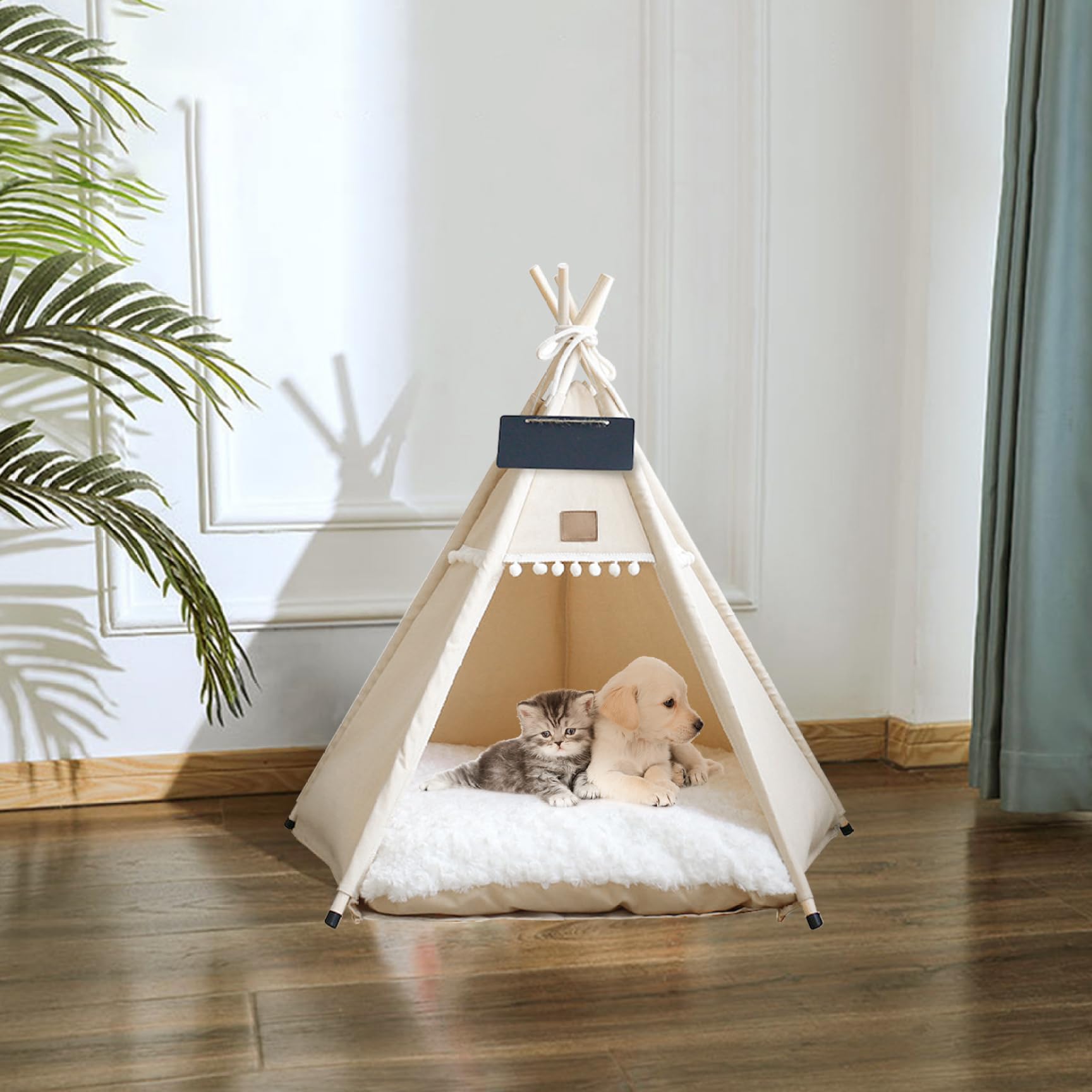 Tipi pour Chien et Chat Tentes de tipi Portables pour Animaux de Compagnie avec Coussin et Petit Tableau 28 Pouces Haut Niche d'intérieur Lavable pour Chiot Lit Doux pour Animaux Moins