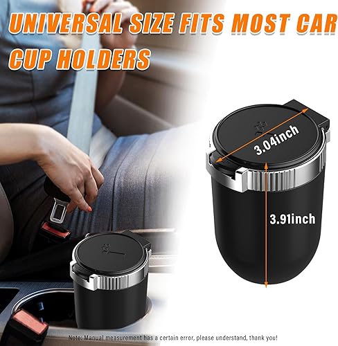 Miniatura 8 de Kewucn Cenicero para automóvil con tapa, cenicero portátil y desmontable sin humo, mini cubo de basura de acero inoxidable para vehículo con luz LED