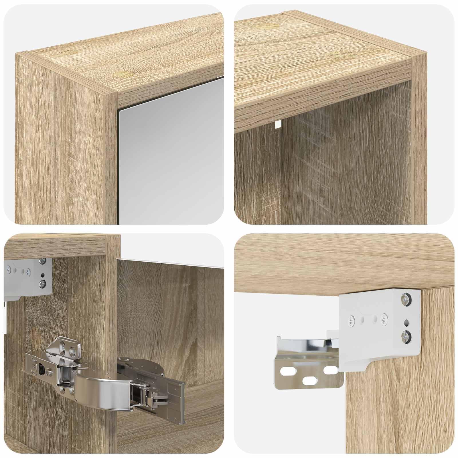 Set di 3 armadietti da bagno, in legno, 106 x 16 x 62,5 cm, con illuminazione a LED, montaggio a parete, vano portaoggetti e specchio bidirezionale, per mobili da bagno, mobiletto sottolavabo