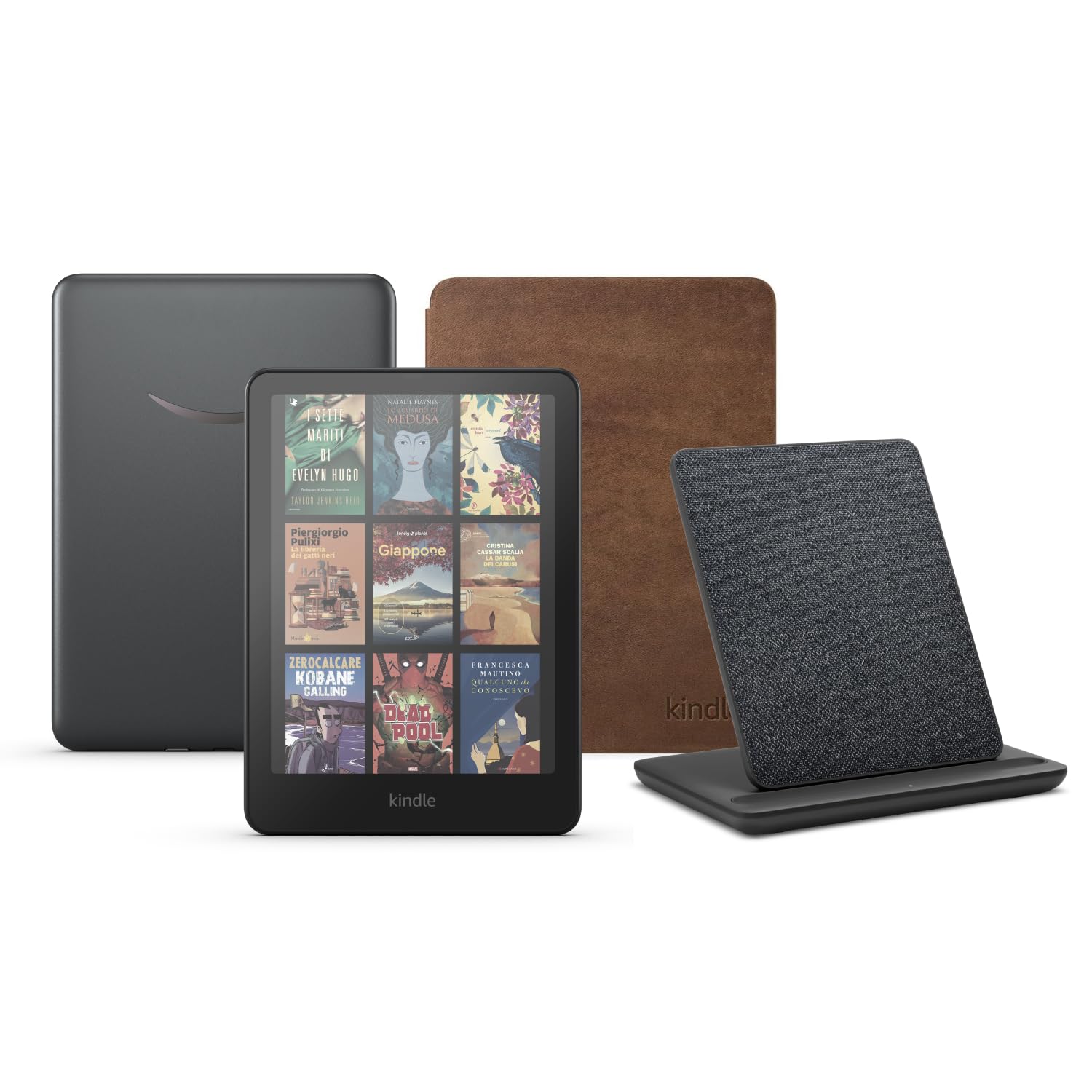 Kindle Paperwhite Signature Edition (versione 2024) da 32 GB senza pubblicità, una custodia in pelle Amazon Premium e un dock di ricarica wireless Made for Amazon