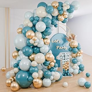 Kit Arco Globo Azul, 109pcs Guirnalda Globo Azules Retro con Globos Beige Oro Azul Polvoriento, Arco Globos para Decoraciones Fiesta Cumpleaños Azuladas, Baby Shower, Bautizo, Boda, Revelación Género