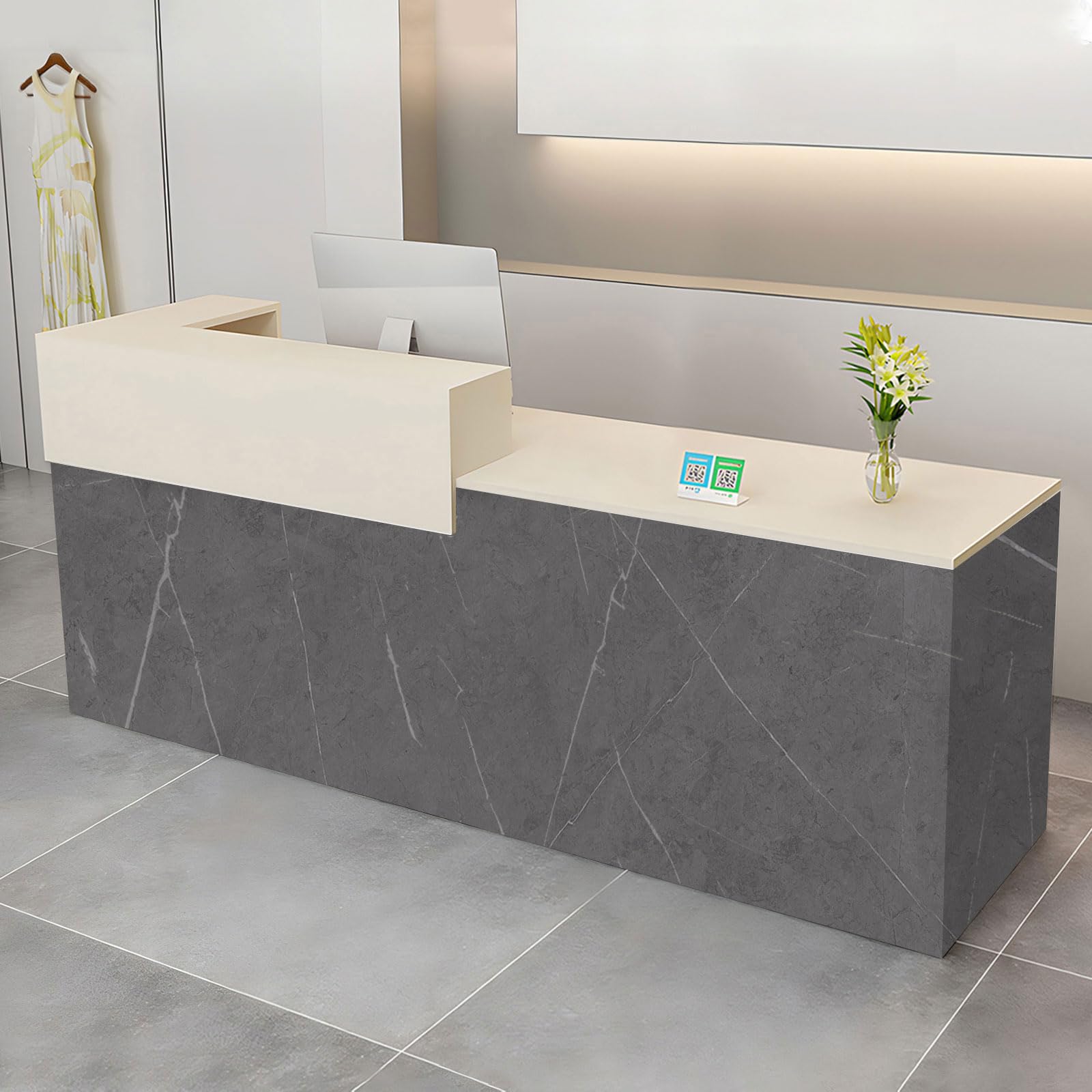 Moderner Empfangstresen mit Schublade und offenen Regalen 100–240 cm für Büro, Salon, Lobby