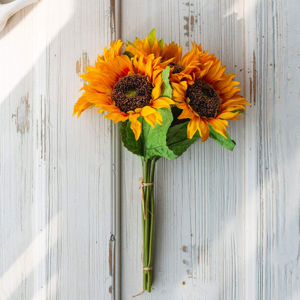 TKAS Artificial Sunflowers Fake Flowers Plants Silk Plastic Bouquets Decoration Holding Flowers for Table Home Office Wedding Party Garden Art Decor