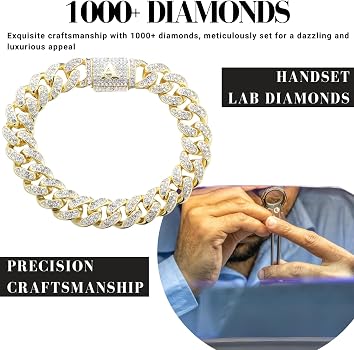 Halukakah Anello Uomo Maglia Cubana Con Moissanite 2.1 Ct, Colore D, Argento Sterling Placcato Oro 18k, Regolabile - Regalo Di Lusso