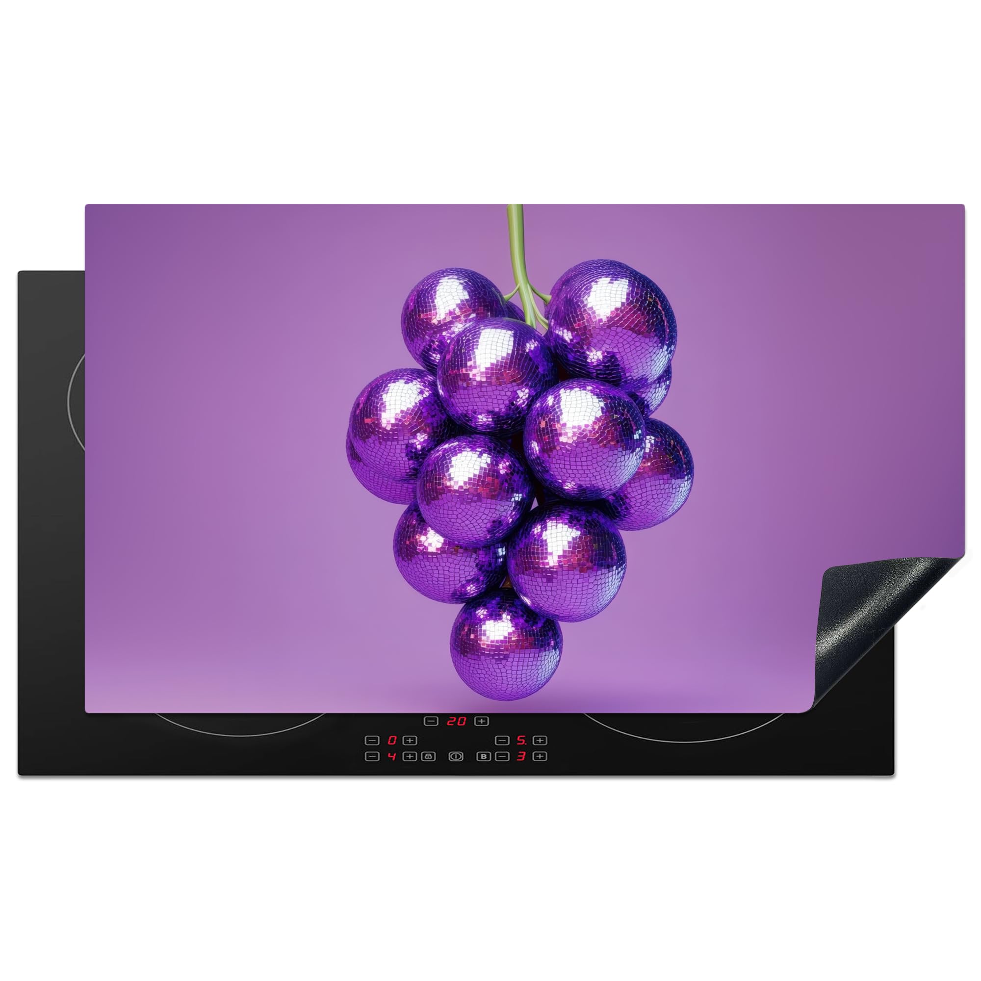 KitchenYeah© Induction Hob Protector Mat 20.5"x35.4" / 90x52 cm Stove Cap Top Cover Kitchen Cooker Covers for Electric Hobs Vinyl Grape - Disco - Glitter - Purple