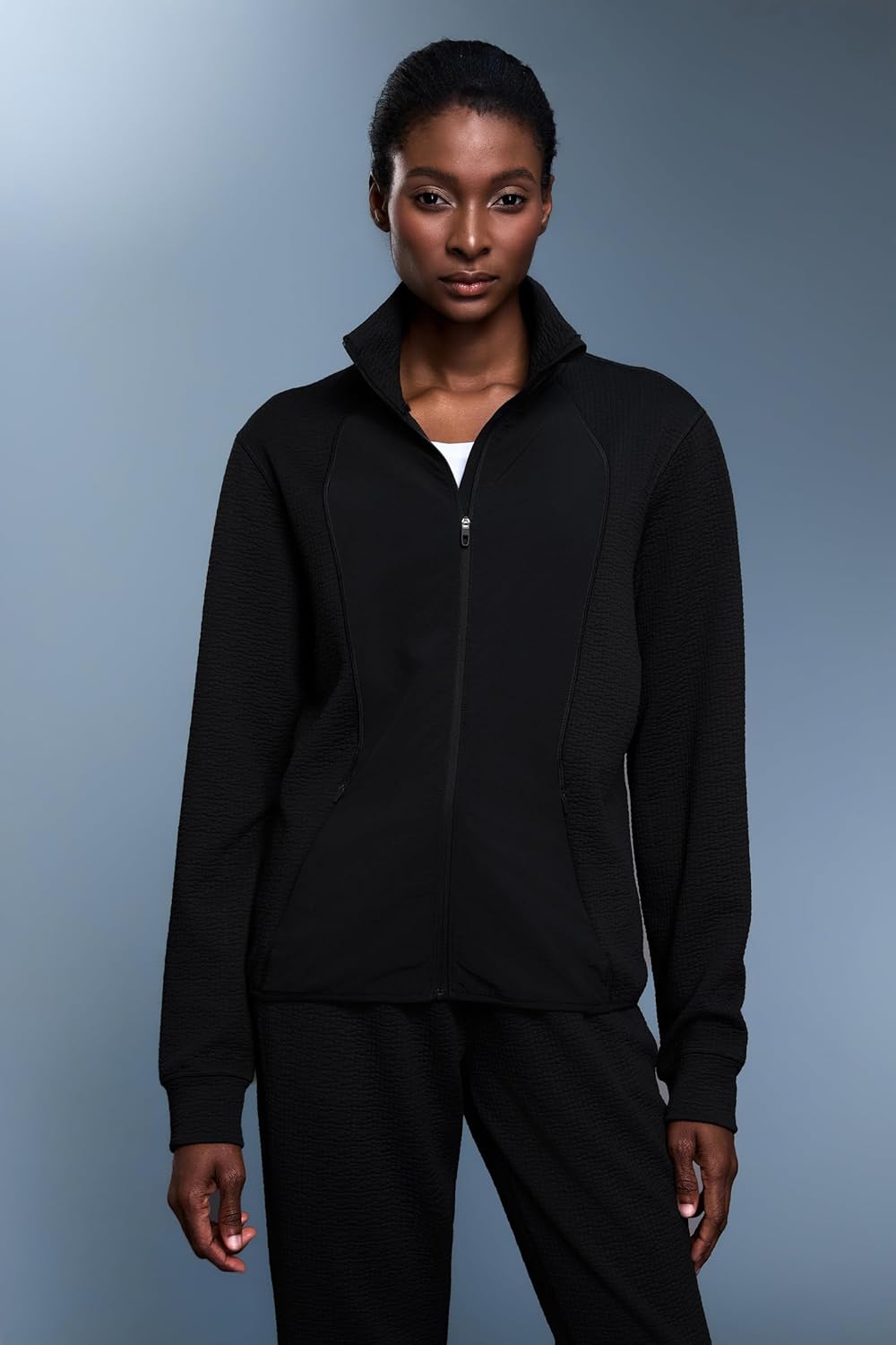 altiland Waffle Textured Zip Up Athletic Jacket for Women, Casual Stand Collar Sweatshirts, Soft Outwear With Pockets - Image 4