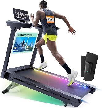 1st Smart Home Treadmill for Marathoner with Smart Calf Massager, UREVO Quiet Treadmills for Home with Dual Brushless 4.0 HP Motorized, 12.5 MPH Foldable Treadmill, 400 LBS Capacity