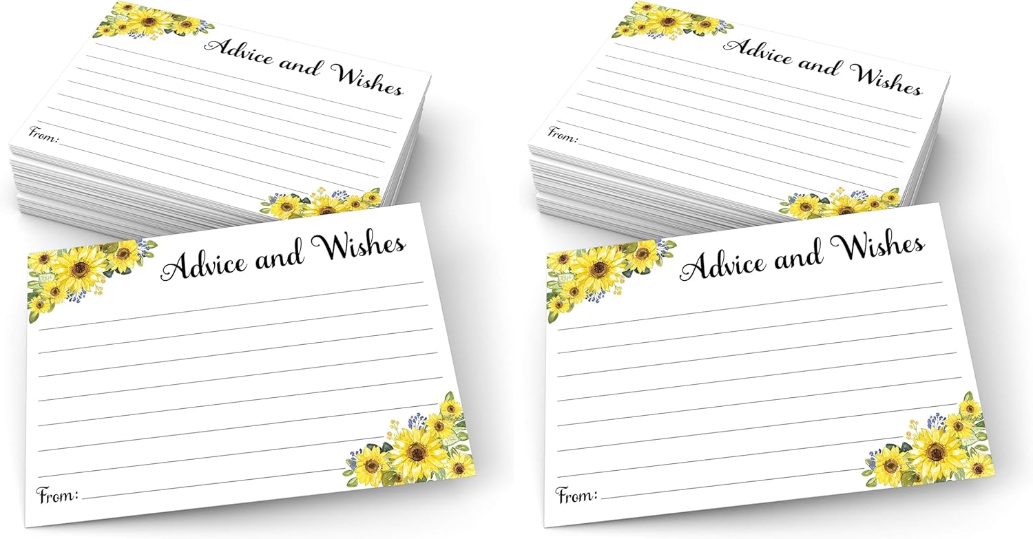 321Done Advice and Wishes Cards Sunflowers (50 Cards) 4x6 Watercolor Floral for Wedding, Bridal, Retirement, Graduation, Anniversary - Made in USA - White (Pack of 2)