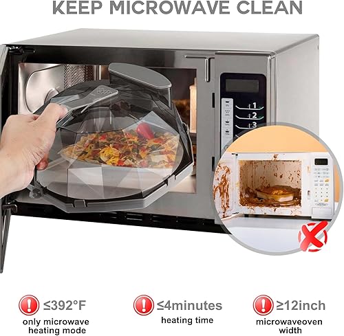 Miniatura 3 de Funda para microondas para alimentos, cubierta transparente de microondas de 10 pulgadas con vaporizador de agua, cubierta de salpicaduras de