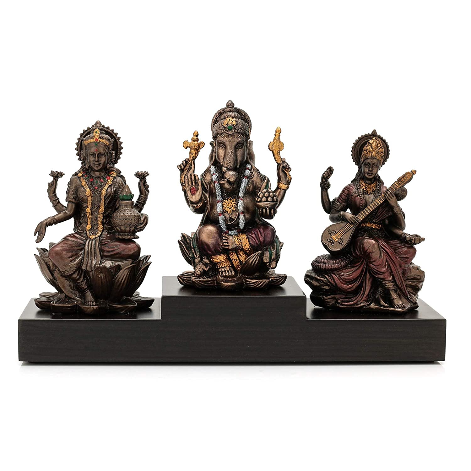 Sri Krishna CultureNew Regular Combo of Sitting Laxmi Ganesh and Saraswati-Home Decorative-Antique Finish-Length 8 Inches