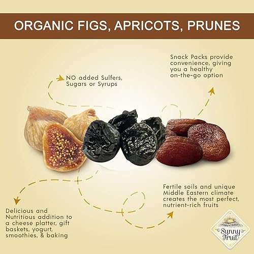 Miniatura 10 de Sunny Fruit Surtido de frutas secas orgánicas, higos, albaricoques, dátiles, mango, cerezas y ciruelas pasas, 6 bolsas