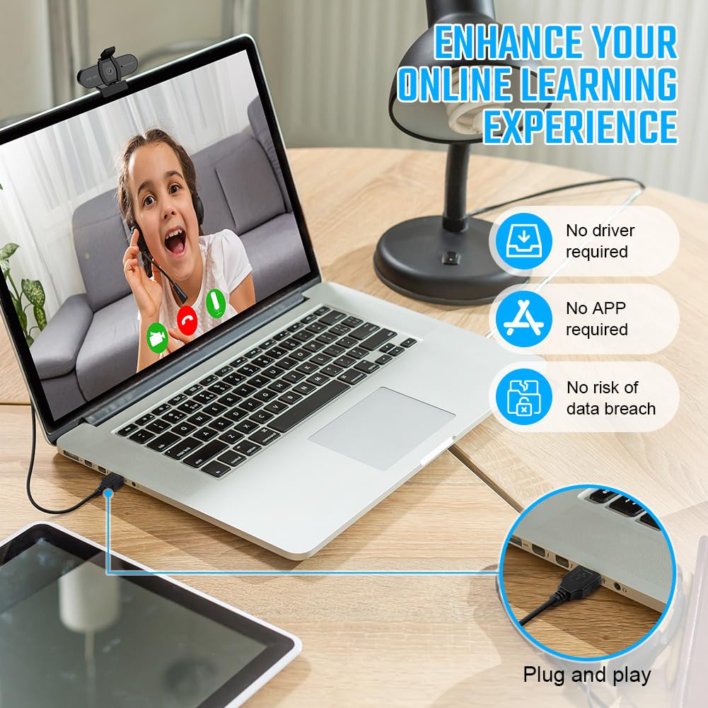 OFFCUP 4K Webcam PC con Microfono Cancellazione del Rumore, Web Cam Full HD 1080p USB Web Camera Streaming Videocamera Plug & Play PC Laptop Desktop per Videochiamate Conferenza e Studio