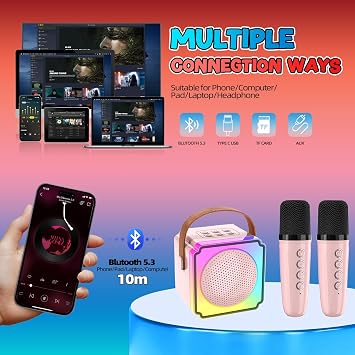 EFAILY Mini Bluetooth Karaoke Machine for Kids Adults, Pink