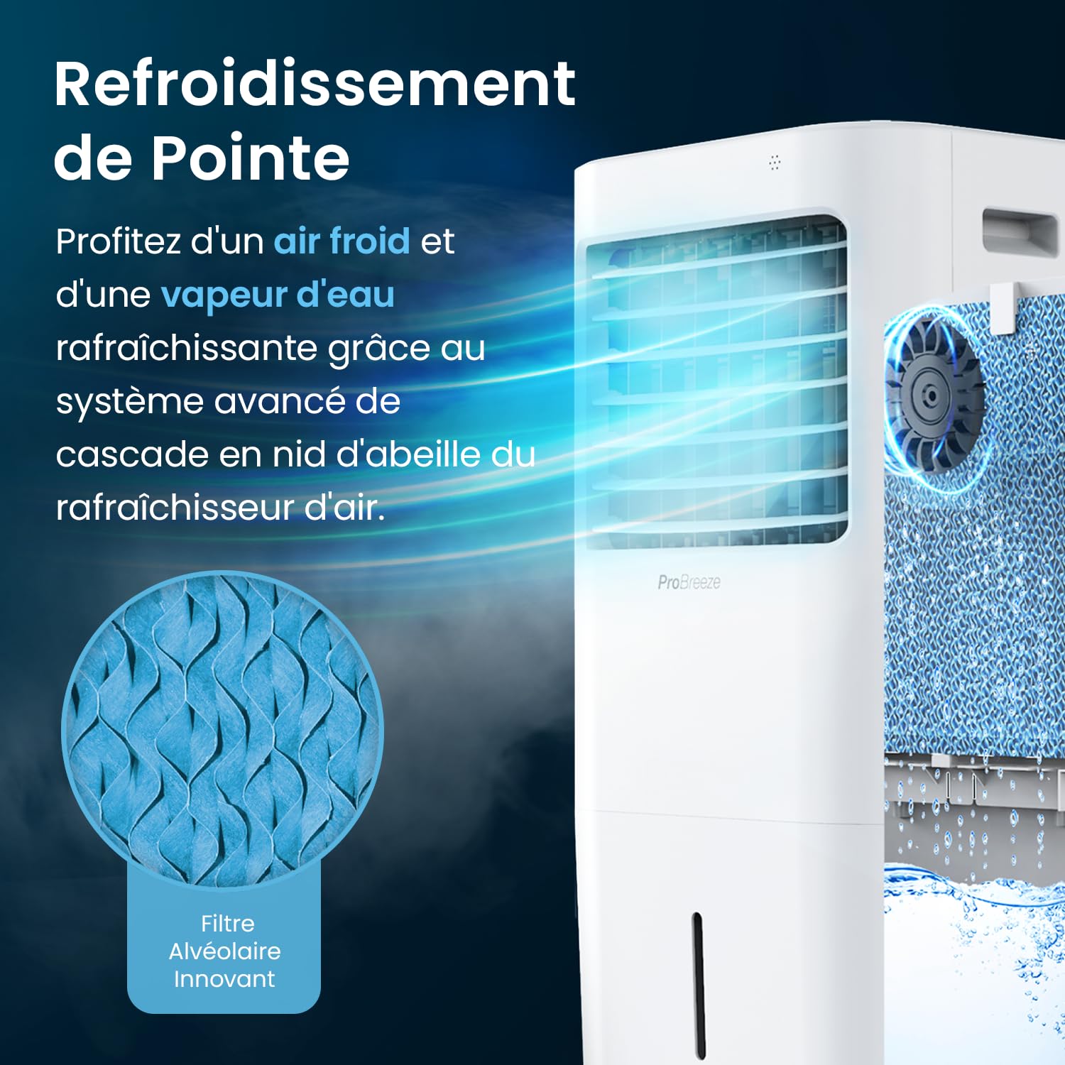 Pro Breeze Rafraîchisseur d’Air Portable 10L, Ventilateur, Humidificateur, 3 Vitesses, Télécommande - Refroidisseur par évaporation Puissant et Mobile avec Minuterie et Oscillation automatique