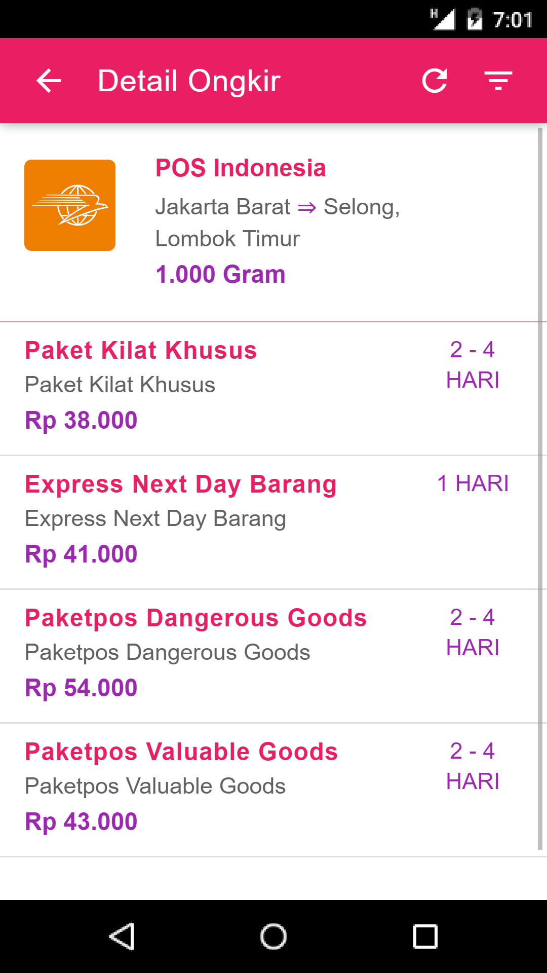 Indonesian Shipping Costs & Couriers App on Amazon Appstore