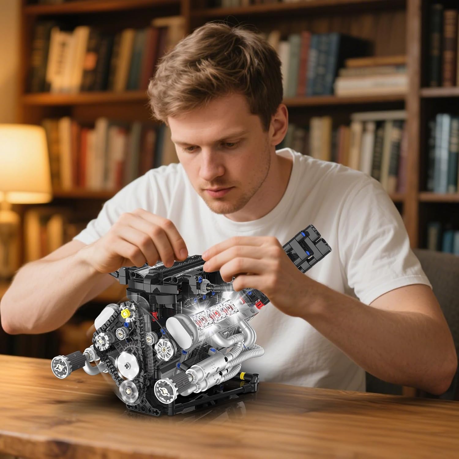 V8 Engine Model Kit, 8-Cylinder Visible Engine Building Blocks with LED Light & APP Control, STEM Engineering Kit Runs for Adults & Kids, Collectible Set (715 PCS)
