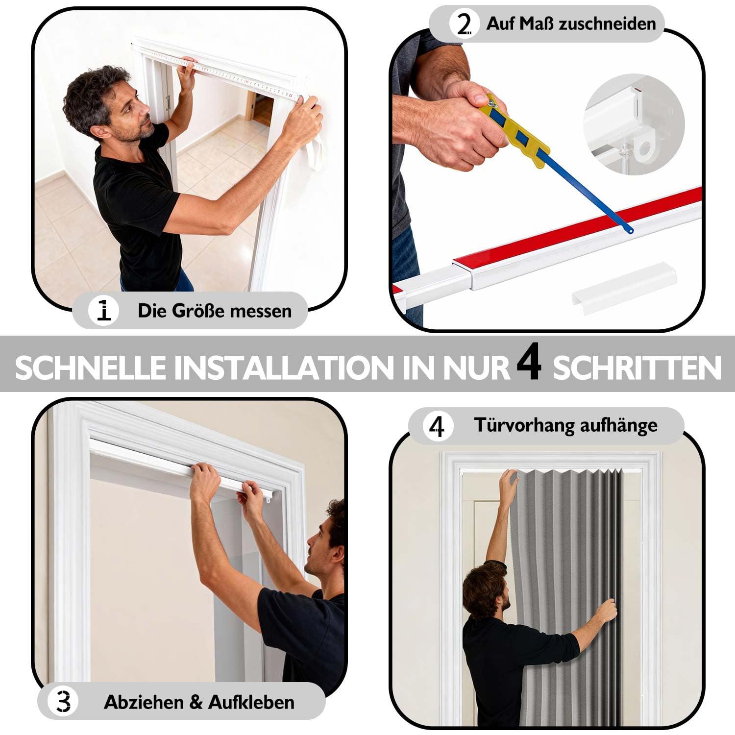 Jilron 100% Blickdichter Türvorhang – Faltbarer Akordion-Stil mit Magnetverschluss, Klebemontage ohne Bohren, inkl. Klebeschiene, Verdunkelung & Windschutz,Weiß, H201 x B106 cm