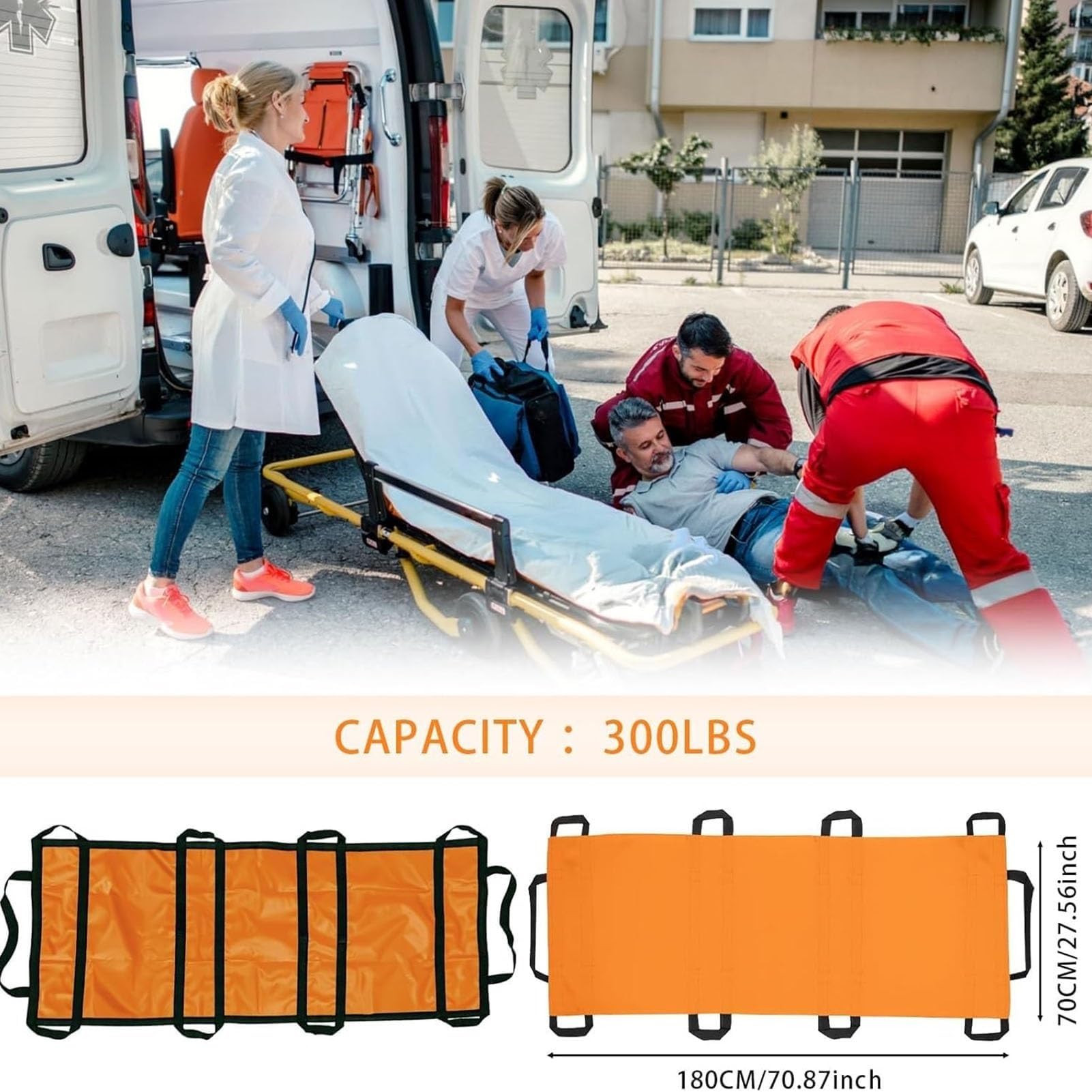 Camilla de transporte portátil - Camilla de emergencia, transportador de pacientes y animales para evacuación de heridos en situaciones de emergencia, capacidad d, Orange