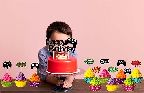 Miniatura 5 de Juego de 11 decoraciones para cupcakes de videojuegos de feliz cumpleaños, controladores de juegos, decoración de tartas, selecciones para hombres o