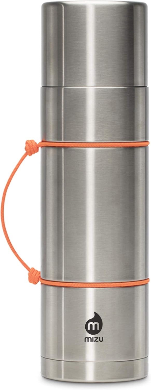 Mizu D7 22 oz. Vacuum Insulated Stainless Steel Bottle Thermos | Narrow Mouth with Leak Proof Cap + Cup Lid, Black
