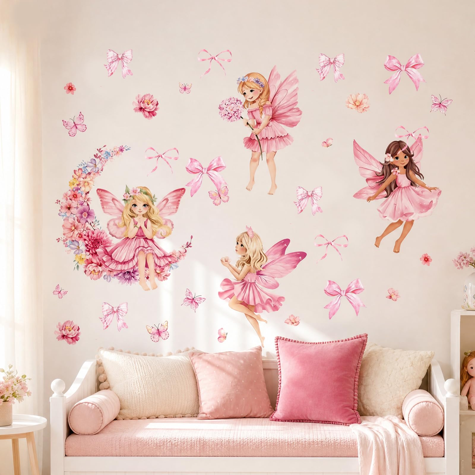 2Pack Wall Stickers, Peel&Stick Butterfly Flower Fairy Decals Art