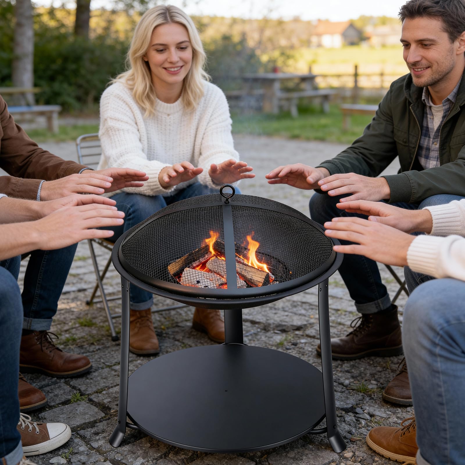 Brasero Exterior con Parrilla y Protector Antichispas, Estufa Jardín y Terraza, Jardín Chimeneas de Hierro para Carbón Ø 55 cm